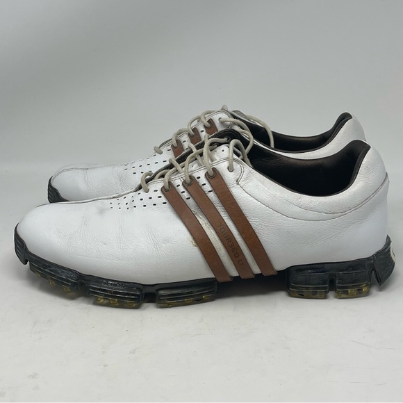 Adidas Tour 360 LTD Golf Shoes Mens 10.5 White Brown Leather Soft Spikes Lace Up - Picture 4 of 16